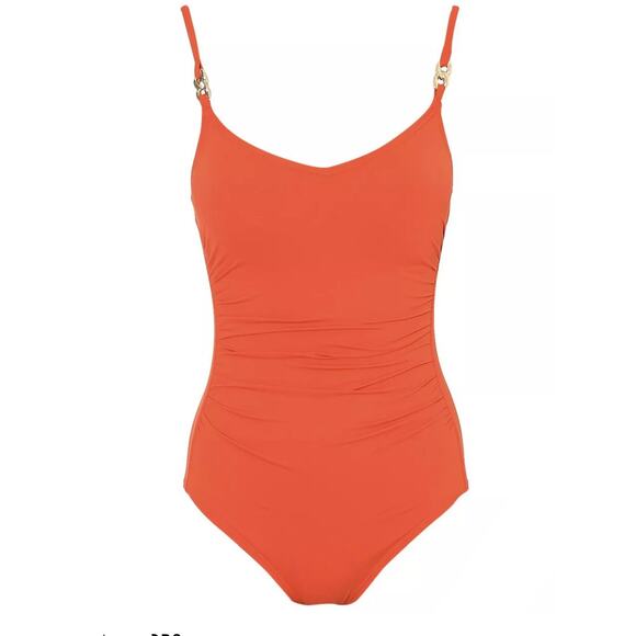 Michael Michael Kors MK one piece Swimsuit Terracotta Orange Women's 12 ruched - Picture 2 of 11